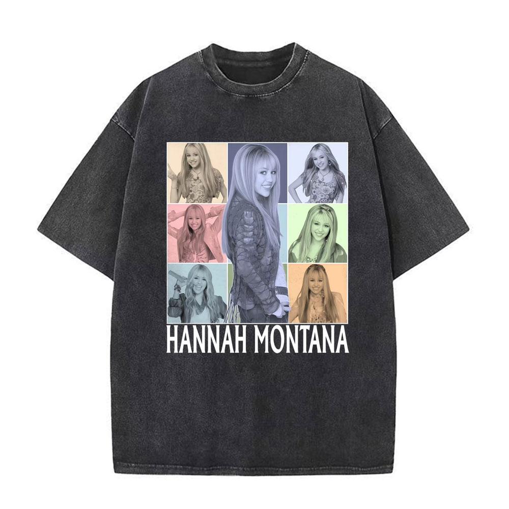 Vintage TV Character Pop Star Singer Hannah Montana T Shirts Unisex Women Fashion Aesthetic Washed Short Sleeve Tshirts Streetwear