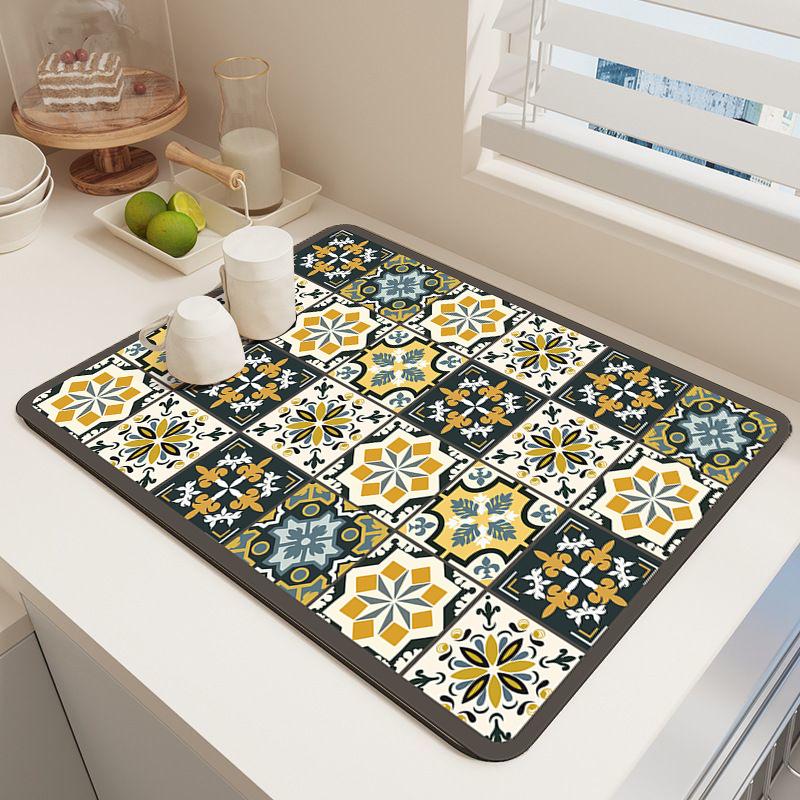 Kitchen Countertop Drain Mat Diatomaceous Mud Absorbent Mat Bowl Plate Drying Coaster Wash Free Table Decoration Accessories Mat