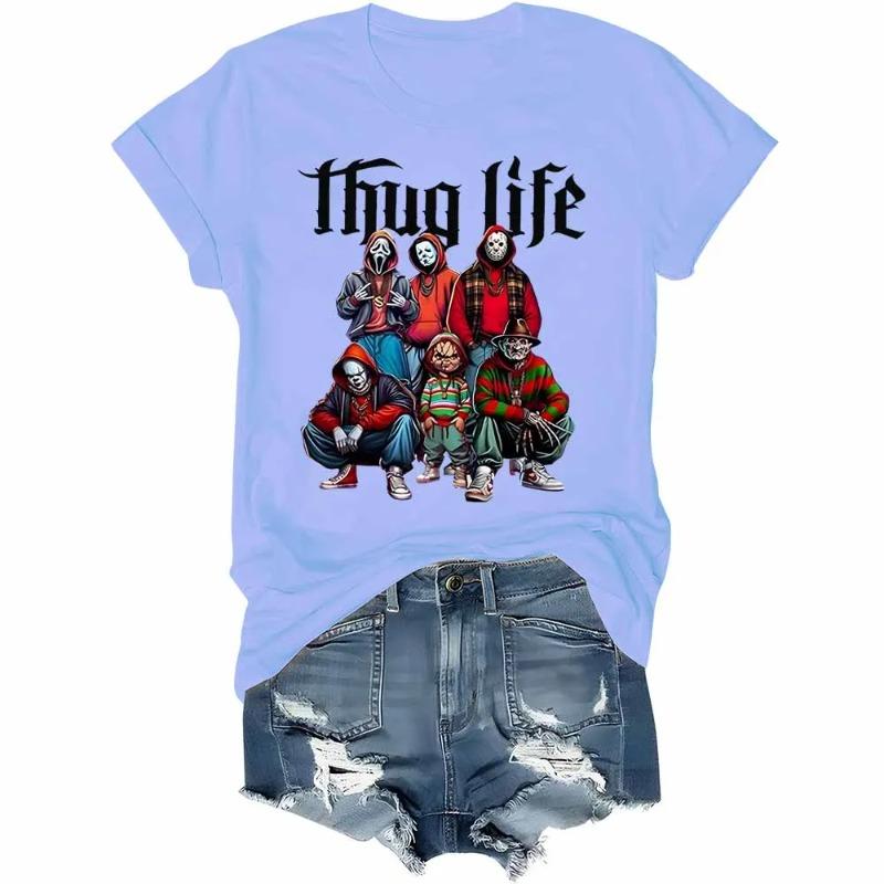 Футболка с фильмом ужасов «Thug Life» Футболка с персонажем ужасов «Friends» на Хэллоуин Футболка с забавной графикой на Хэллоуин Женская