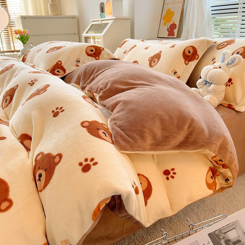 Зимнее молочное бархатное 4 предмета, скандинавское бархатное коралловое бархатное пододеяльник, фланелевая простыня, пододеяльник