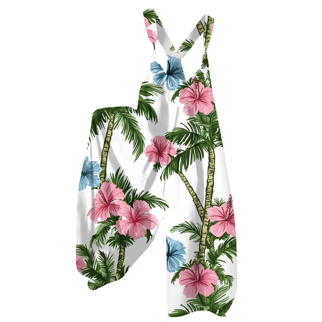 Women's Summer Overalls Floral Print Vintage Jumpsuit (Non-Adjustable Straps)
