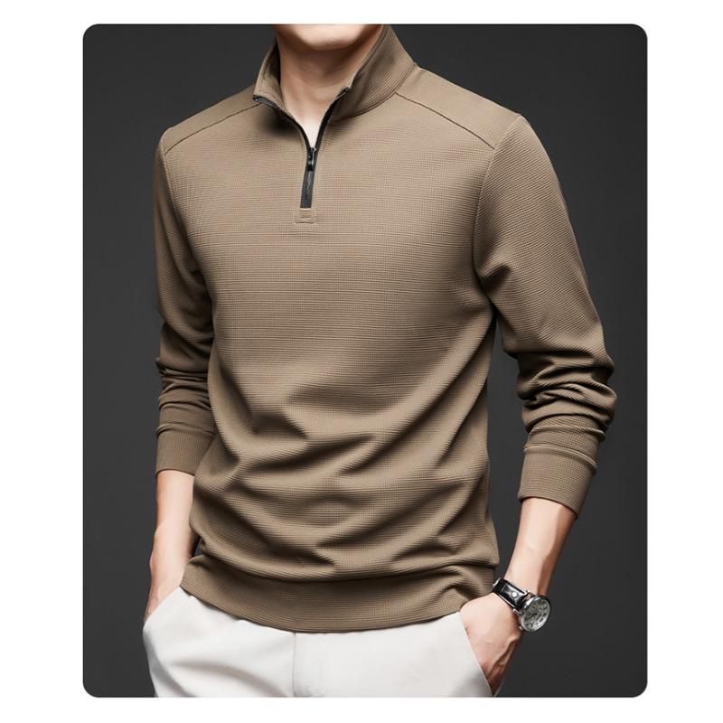 Men S Casual Loose Stand Collar Long Sleeve Solid Color T Shirt