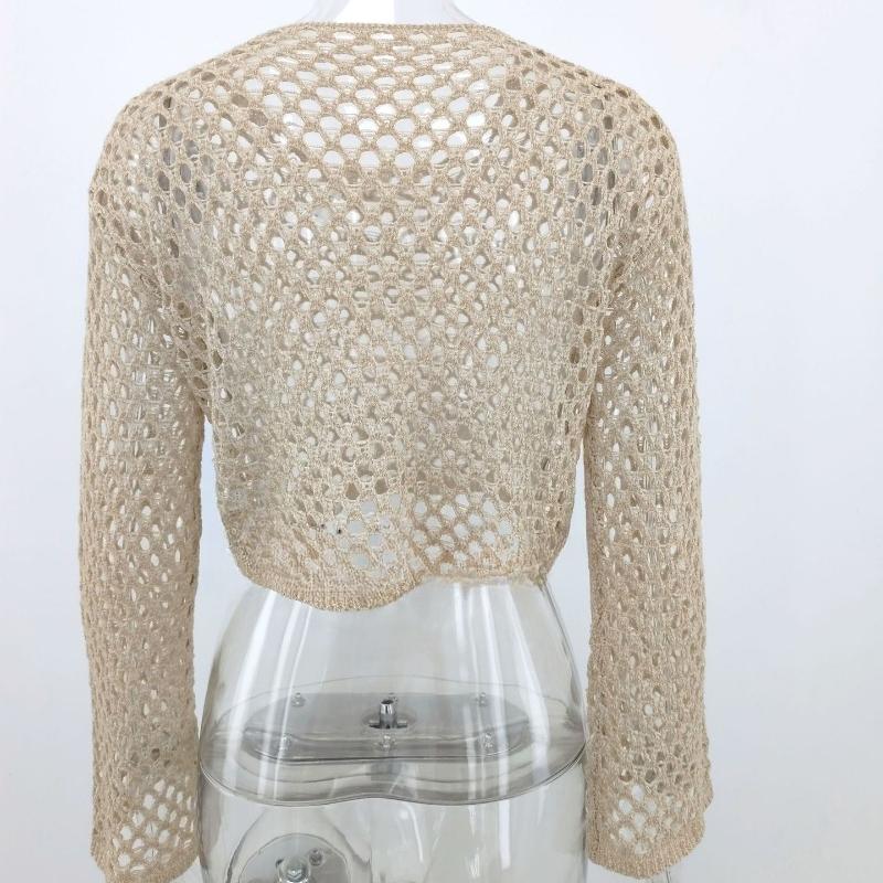 Летняя свободная трикотажная блузка с открытыми плечами, женские повседневные рубашки с расклешенными рукавами и круглым вырезом для женщин, модные элегантные однотонные укороченные топы 24123