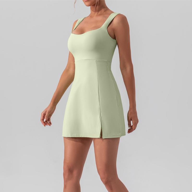 Женское летнее платье для йоги на бретелях без рукавов, высокая эластичность, однотонное, облегающее, мягкое, пляжное, короткое, летнее для фитнеса