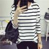 Women's Striped Long Sleeve Slim Fit Round Neck Shirt for Spring & Autumn