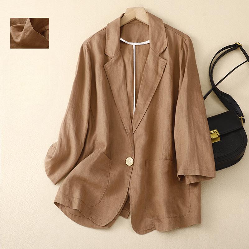 Cotton and Linen Casual Three-quarter Sleeve Short Jacket Women's Solid Color Small Suit Jacket Autumn Small Jacket