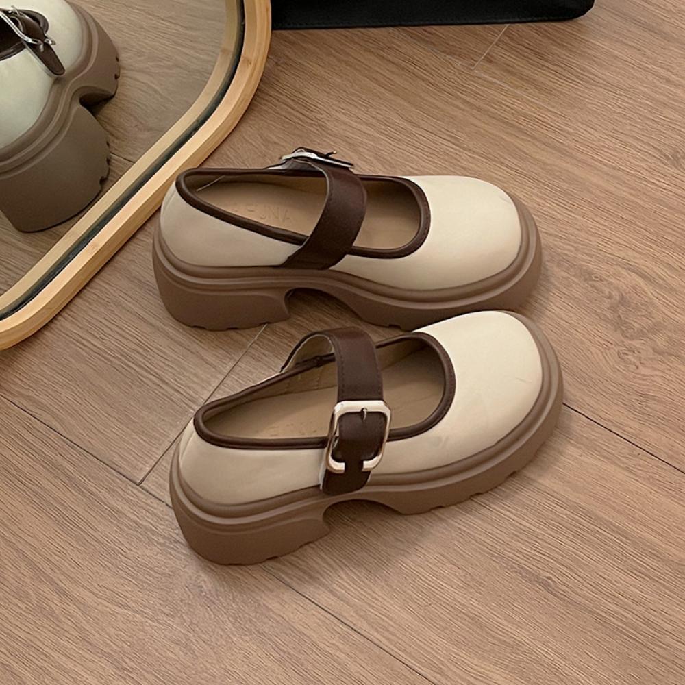 Одиночные туфли повседневные ретро толстый каблук платформа Мэри Джейн маленькие кожаные туфли женские