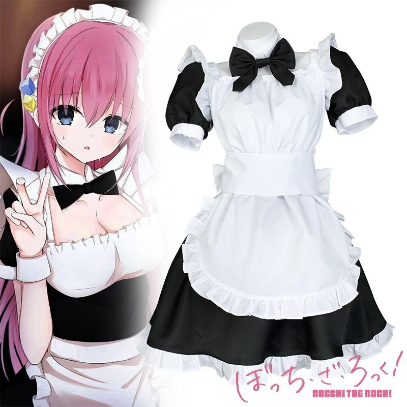 Rock The Bocchi Gotou Hitori Maid Outfit Cosplay Costume Uniform Dress Fancy