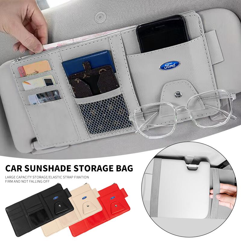 Car Sun Visor Organizer Multi-Pocket Glasses Clip Car Storage Bag Car Interior Accessories For Ford Expedition U222 U324 U324N U553
