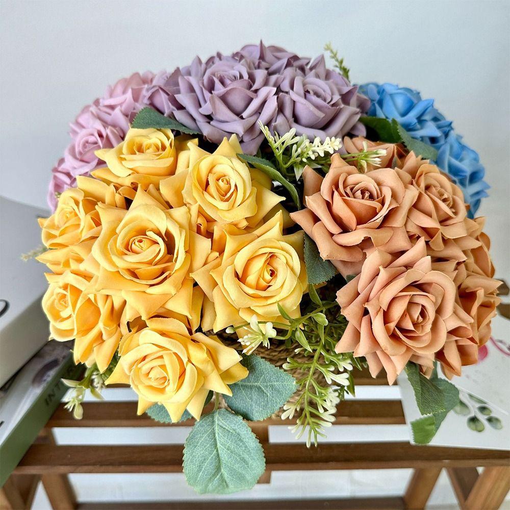 Multicolor Artificial Flower Rose Silk Petal Faux Rose Flower NEW Flower Bouquet  Party Supplies
