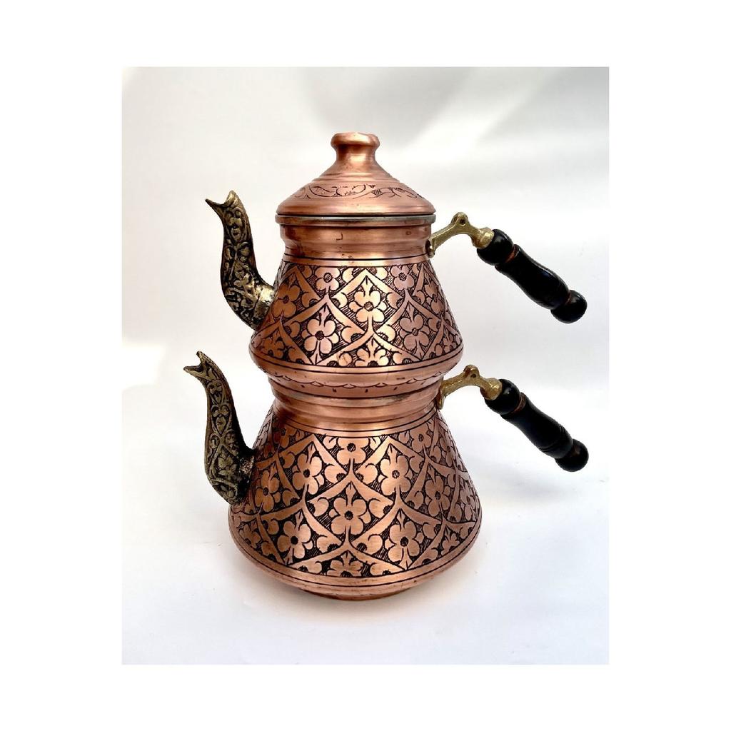 (thick) Handmade Embroidered Copper Teapot Set