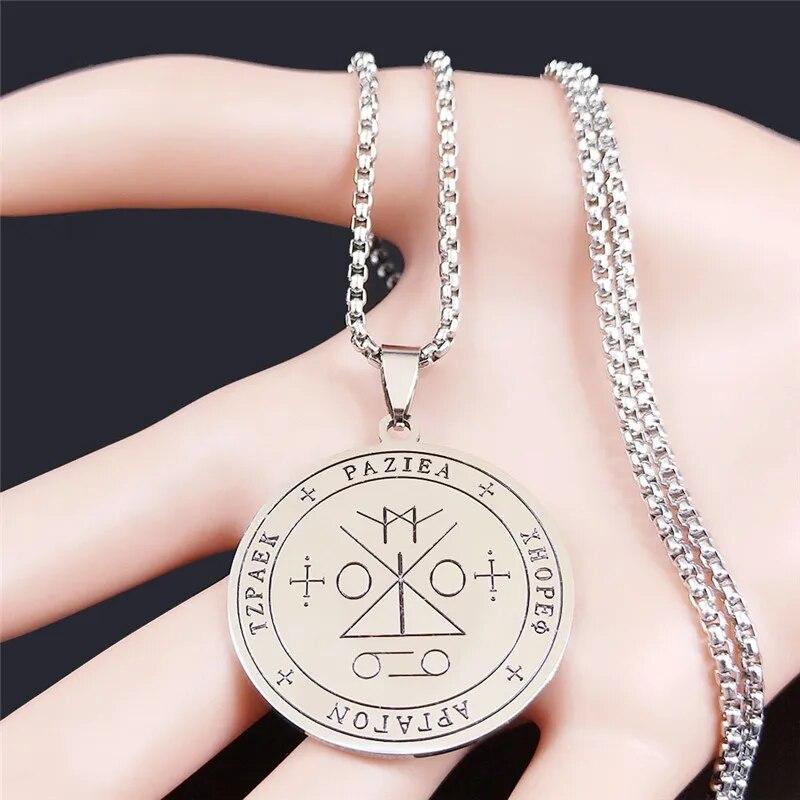 Печать Ангела Разиэля, ожерелье из нержавеющей стали, серебро, печать архангела Разиэля, амулет, талисман, ювелирные изделия ожерелья