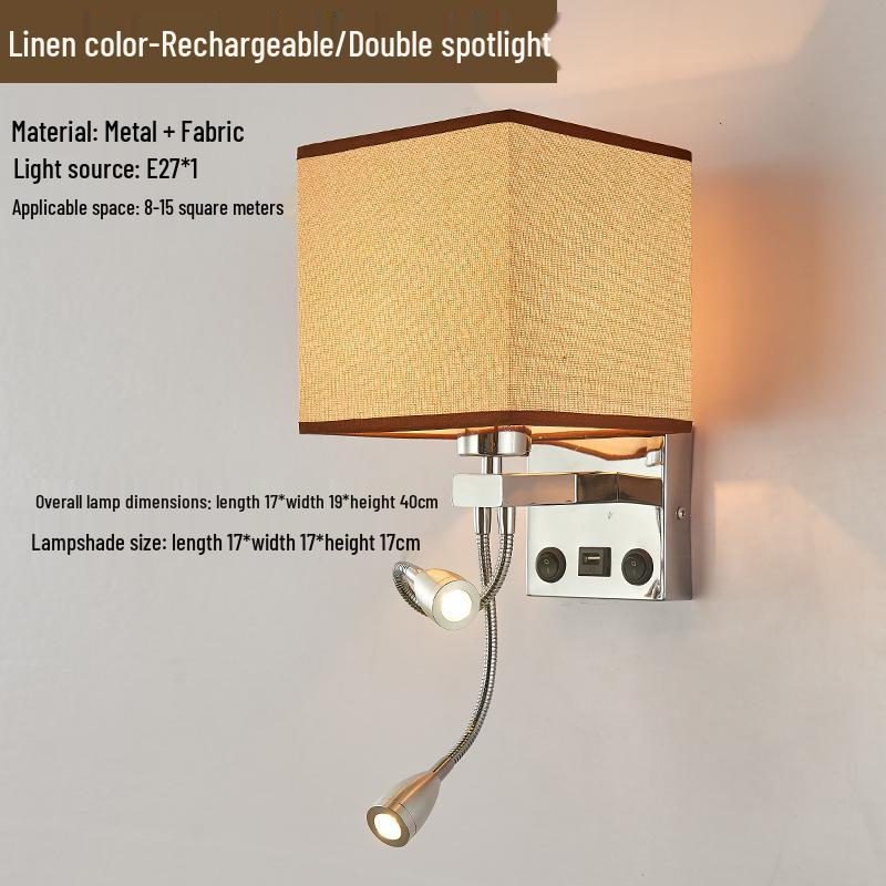 European LED Wall Lamp with USB: Dimmable Fabric Bedside Light for Bedrooms