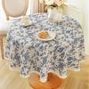 Rustic Flower Print Round Table Cover Indoor Outdoor Vintage Tassel Blue Flower Farmhouse Table Cloth for Picnic Tabletop Decor