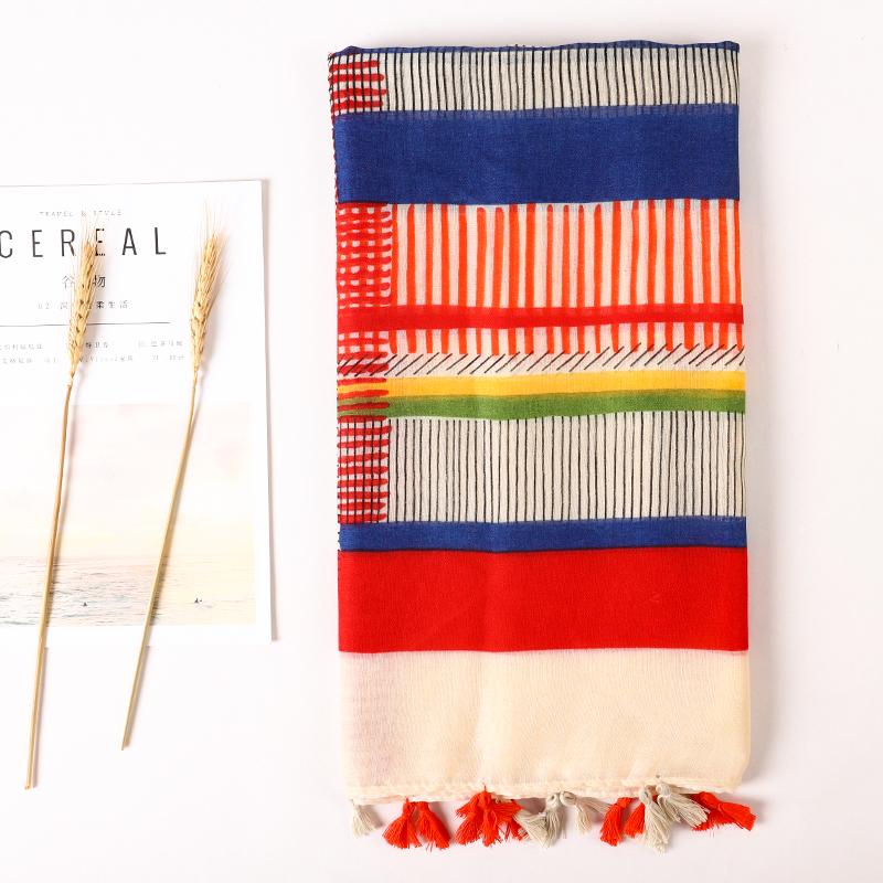 Ethnic Print Beach Travel Scarf Women Tassel Fringed Shawl Seaside Holiday Sunscreen Beach Scarves 180*90Cm