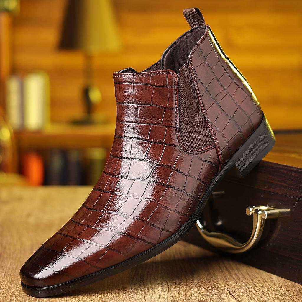 Men Chelsea Boots Fashion Pointed Ankle Boots Luxury High Top Leather Boots for Men Italy Brand Dress Boot Casual Business Botas