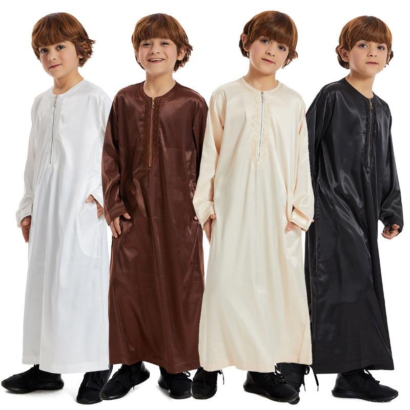 Muslim Saudi Arab Kids Boys Kaftan Robe Dishdasha Abaya Thobe Jubba Thoub Dress
