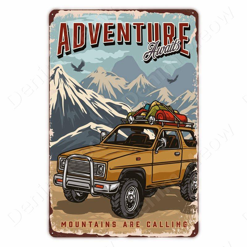 Hisun Tin Sign Camping Family Tin Sign Fishing Vintage Metal Tin Signs for Club Outdoor Hiking Wall Decorative Adventure Explore Retro Plaque