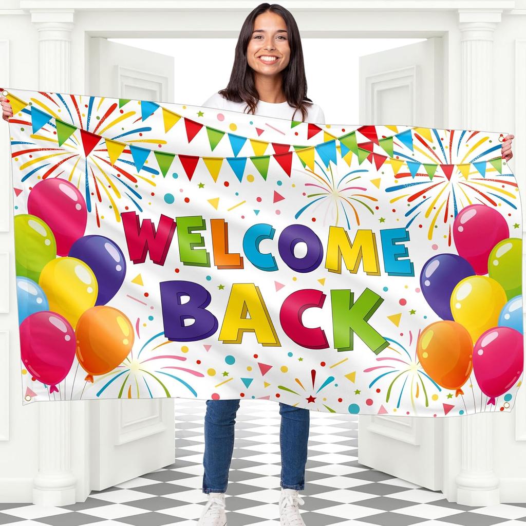 Welcome Back Banner - 5x3 ft - Welcome Home Decorations - Homecoming, Reunion, Baby Shower - White 100Den Polyester