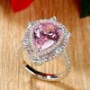 Light Luxury Water Drop-Shaped Slightly Inlaid Diamond Ring, Sweet Pink Pear-Shaped Ring For Women