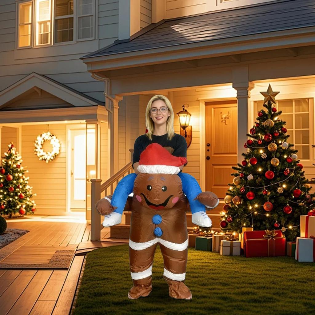 Надувной костюм Пряничного человечка для взрослых, костюм Пряничного человечка, в котором можно ездить, Забавные костюмы на Рождество, Хэллоуин, Надувные костюмы