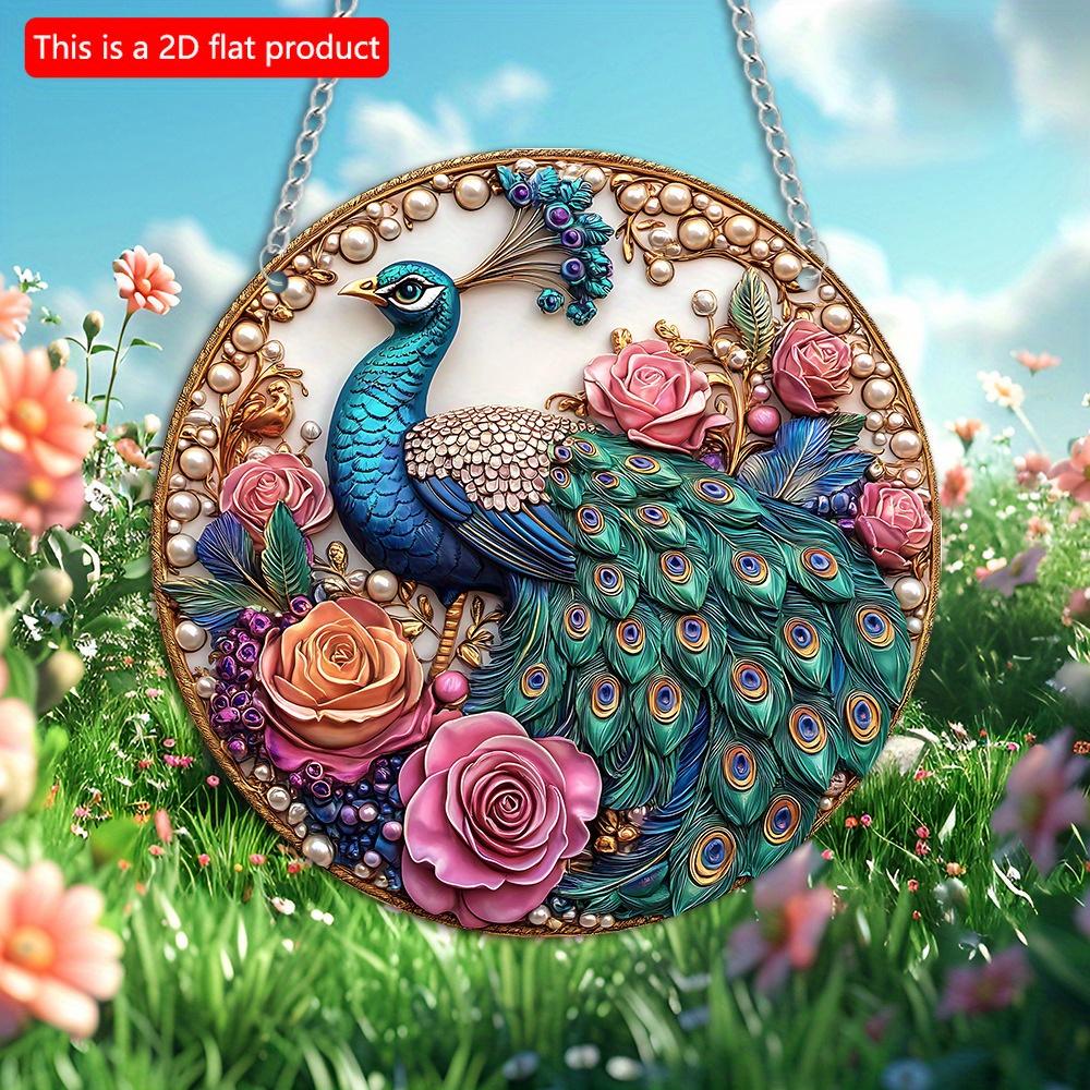 2D Flat 20cm 1pc Unique Peacock Crown Round Wooden Wall Hanging Decor - Beautiful Peacock &Flowers Wooden Pendant Gorgeous Retro Style Home Decoration