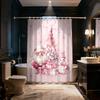 1pc Pink Merry Christmas Santa Claus Print Waterproof Shower Curtain Partition Privacy Hanging Curtain 12 Hooks Multiple Sizes
