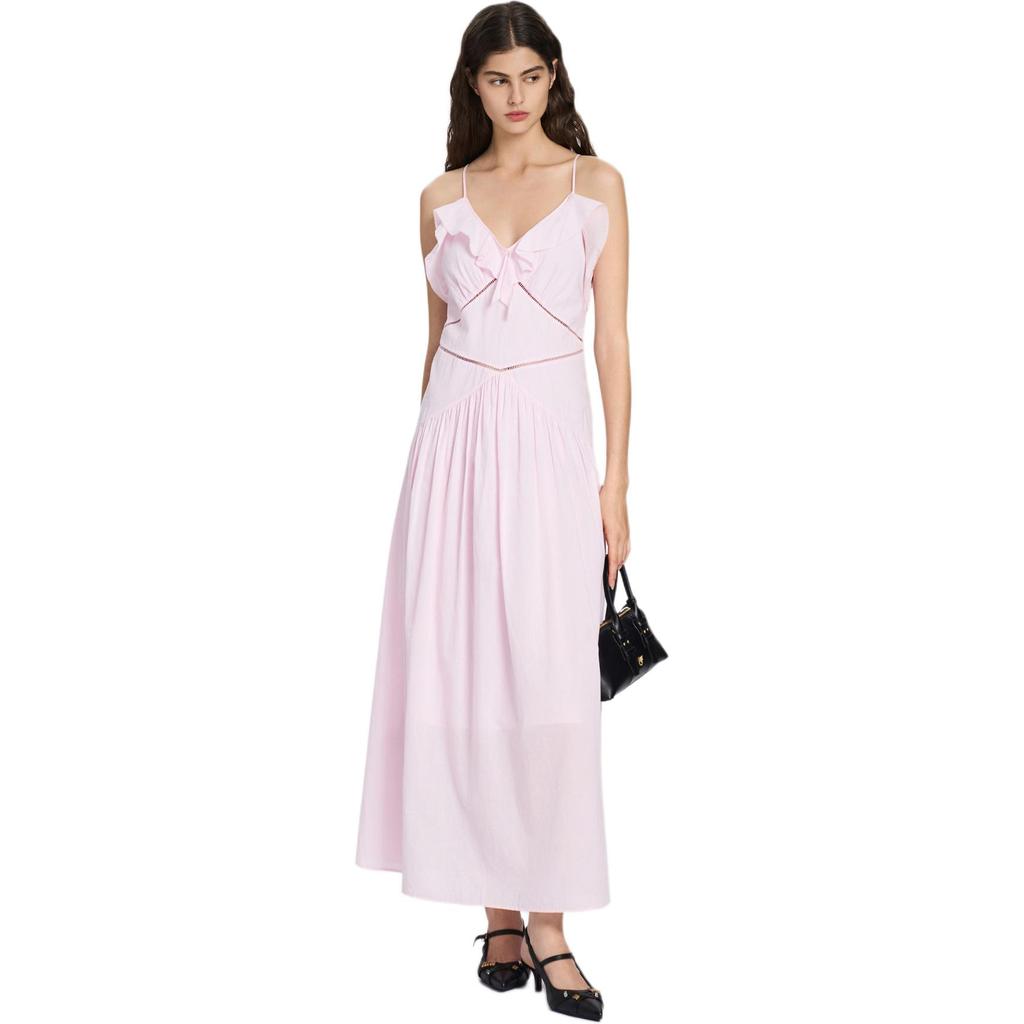 Pinko Однотонное midi-платье-комбинация с V-образным вырезом и оборками по подолу Женские платья Розовый PEAF261706131
