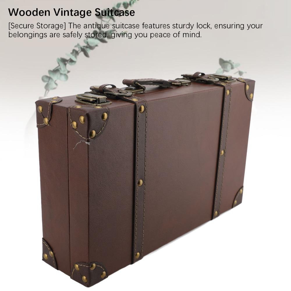 Wood Vintage Suitcase Leather Wooden Storage Box Decorative Luggage Trunk For Photography