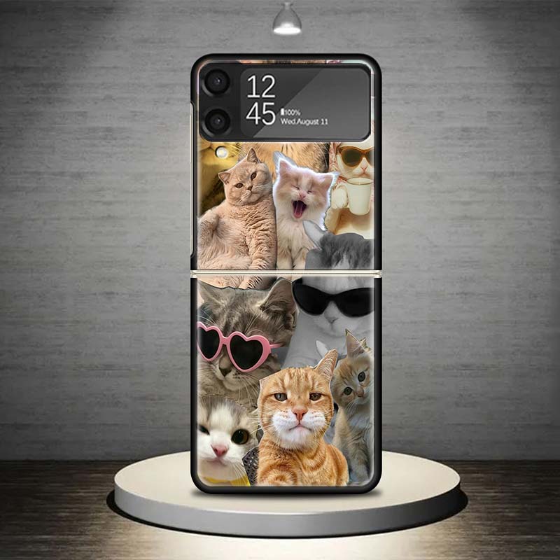 Чехол для телефона с мемами "Плачущий кот" для Samsung Galaxy Z Flip 7 6 5 4 3 5G Ударопрочный чехол Z Flip7 Flip6 ZFlip5 Flip3 Flip4 Роскошный чехол