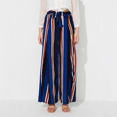 Женские европейские и американские полосатые широкие брюки с разрезом (В наличии)