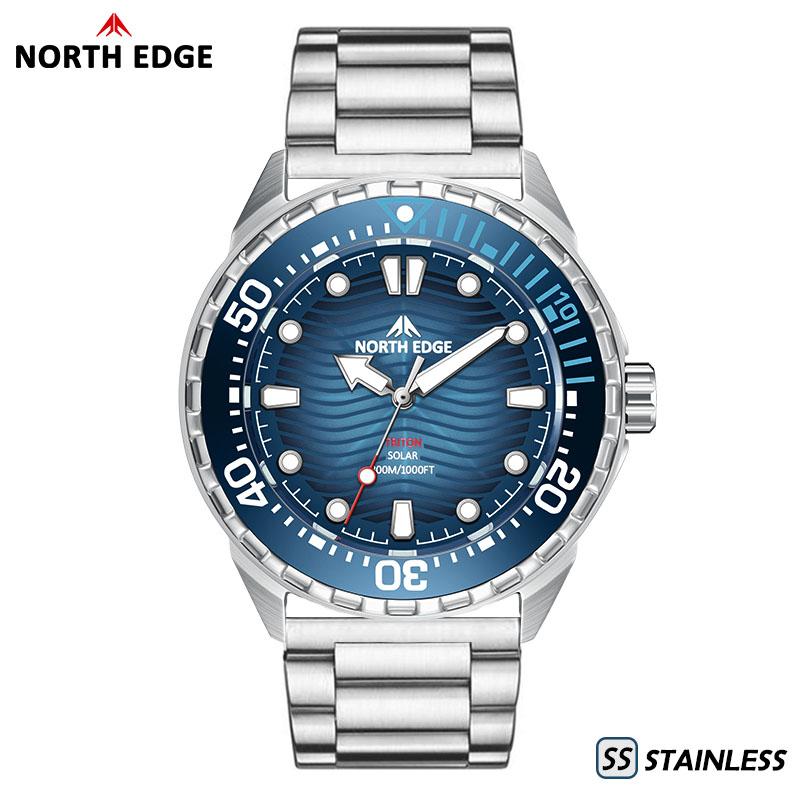 NORTH EDGE TRITON-TI Титановая Нержавеющая Сталь Солнечная Водонепроницаемые Дайверские Часы Люксовые Кварцевые Часы Для Мужчин 300М Водонепроницаемость 180+ Дней Автономной Работы