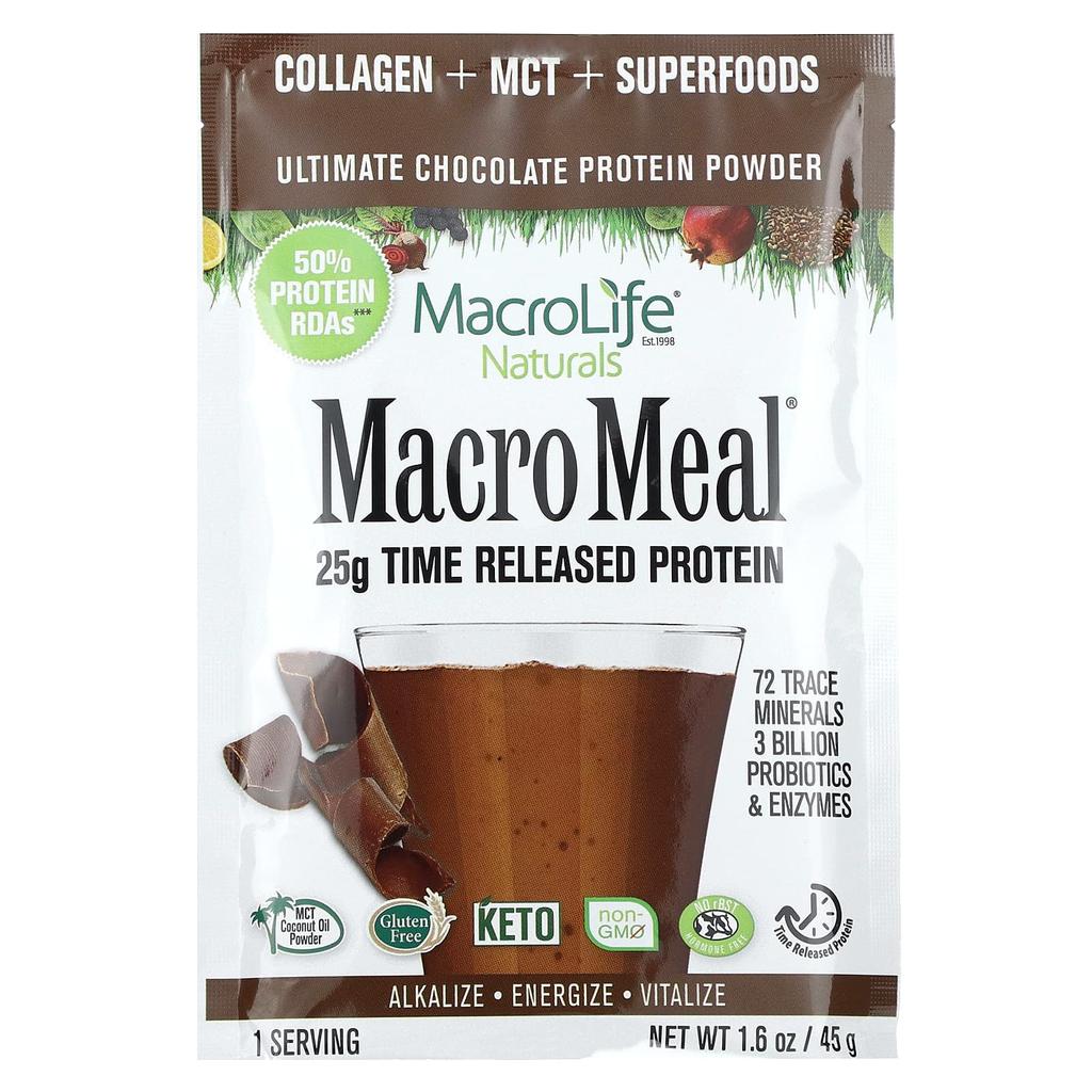 Macrolife Naturals Macro Meal, Ultimate Superfood, Chocolate, 10 Packets, 1.6 Oz (45 G) Each