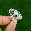Natural Larimar Gemstone Statement Flower Adjustable Ring 925 Sterling Silver