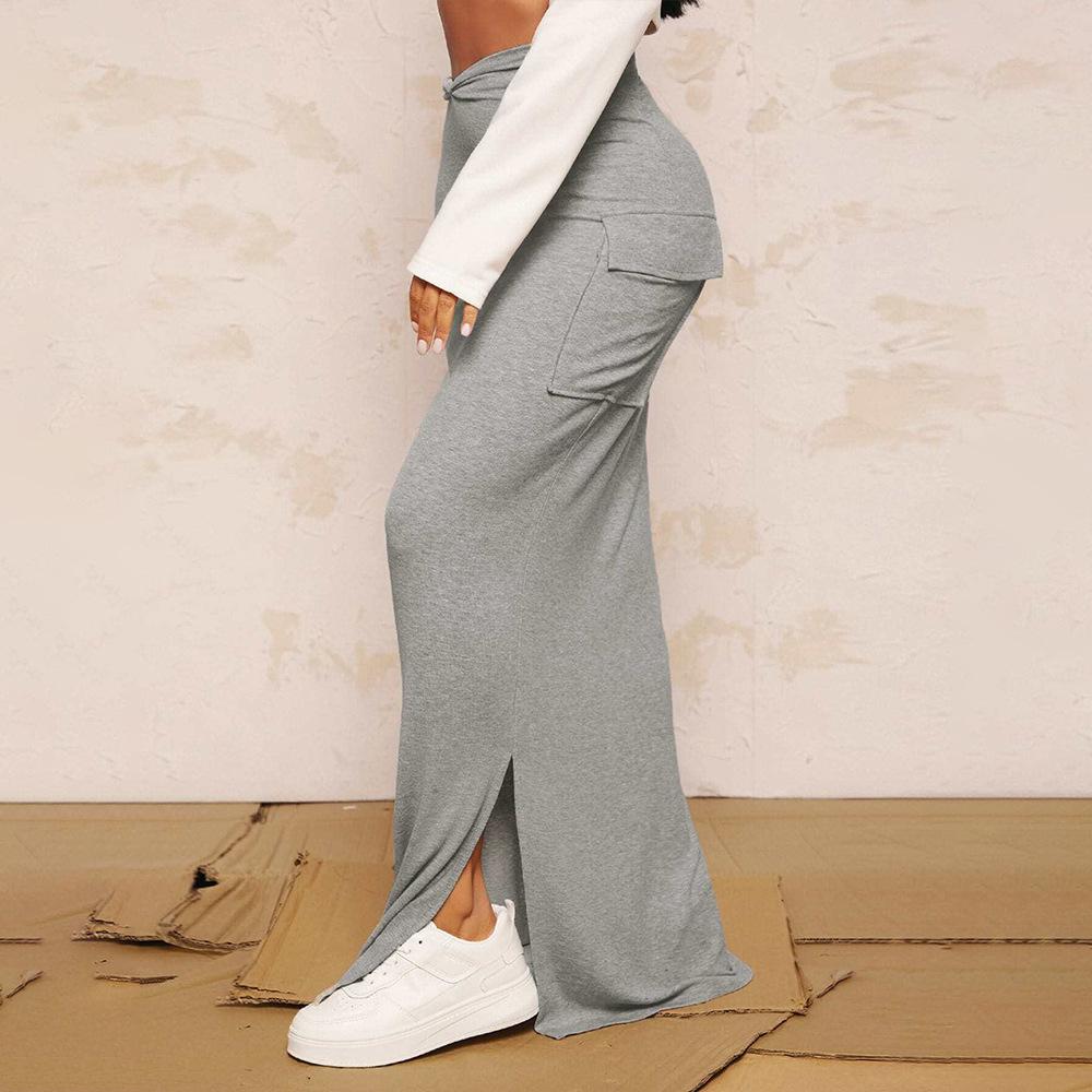 European and American solid-color minimalist sexy skirt, spring/summer slimming figure, hip-hugging long skirt for women