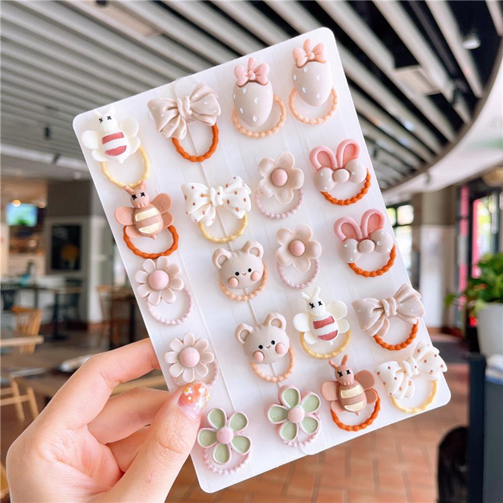 20pcs Kids Hair Ties Korean Version Bowknot Animal Multi-color Hair Rope Small Headdress For  Girls