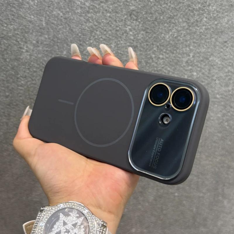 Роскошный Чехол из Жидкого Силикона с Защитой Линзы Камеры для iPhone 17 16 15 14 Pro Max 13, Магнитный, Поддерживает Беспроводную Зарядку