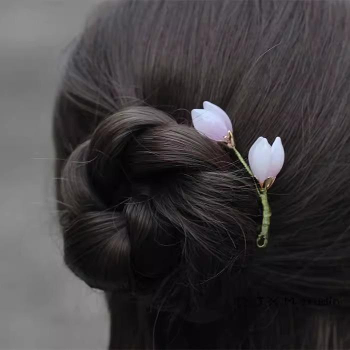 long u shaped handmade tulip hair stick ancient style flower hairpin for women bun styling hanfu cheongsam daily hair accessory