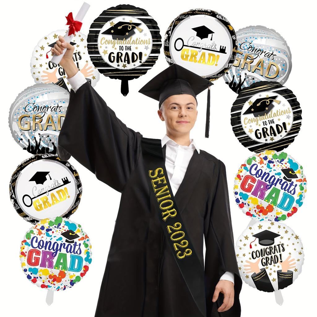 10 случайных воздушных шаров для выпускного вечера и круглых шаров из алюминиевой фольги для дней рождения, выпускных церемоний и школьных годовщин
