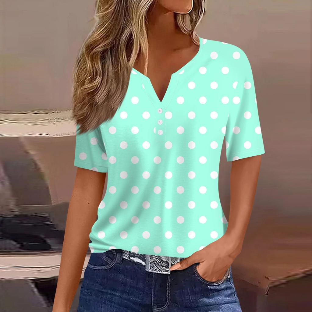 Women's T Shirt Tee Print Button Short Sleeve Daily Weekend Fashion Basic V- Neck Regular Top