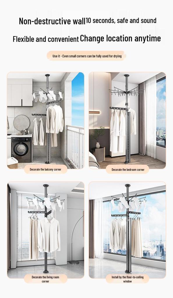 Telescopic Floor-to-Ceiling Clothes Drying Rack - No-Punch, Free-Standing