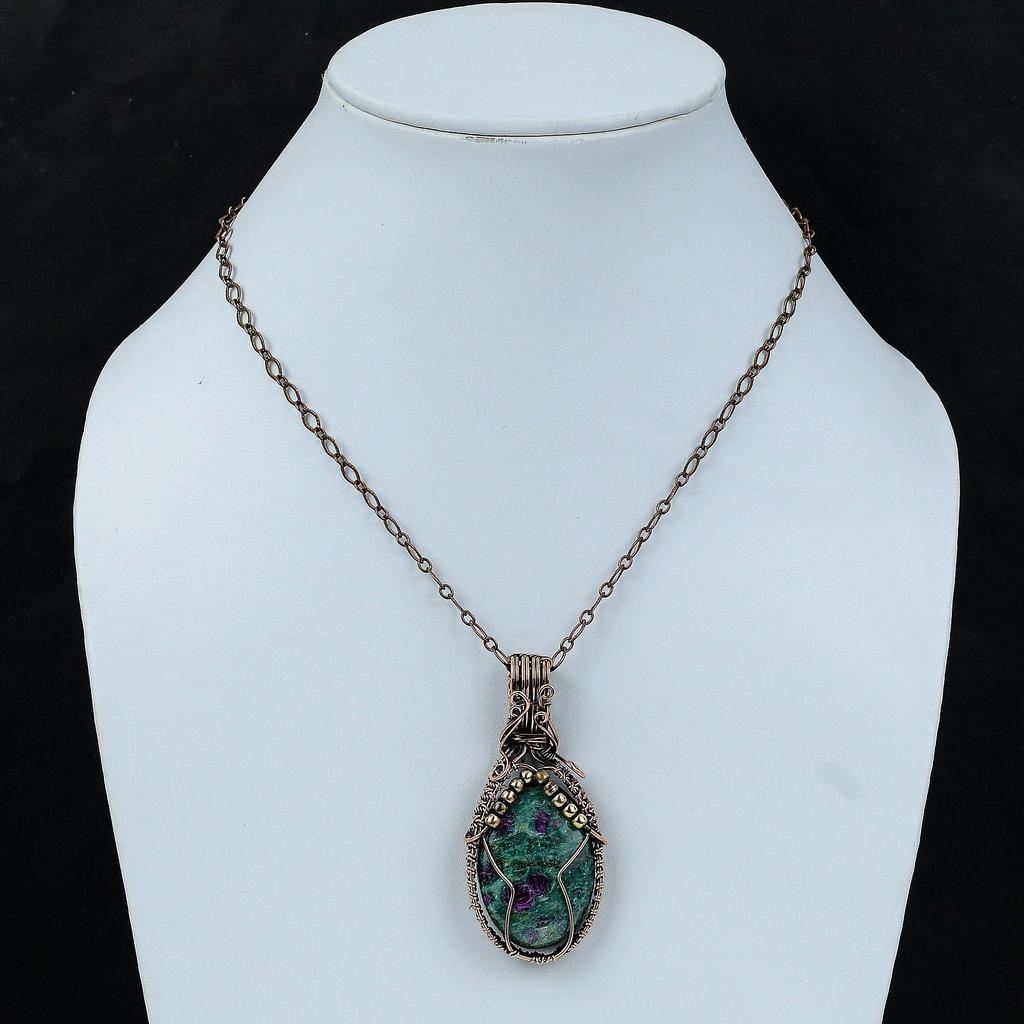 Подвеска из рубина и фуксита, подвеска из медной проволоки, изящное ювелирное изделие ручной работы, изумительная подвеска из медной проволоки, ювелирное изделие из драгоценного камня, подвеска для подарка