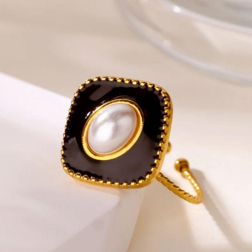 Винтажные кольца с жемчугом и эмалью для женщин, позолоченная нержавеющая сталь, геометрическое кольцо, гипоаллергенные свадебные рождественские украшения, подарок