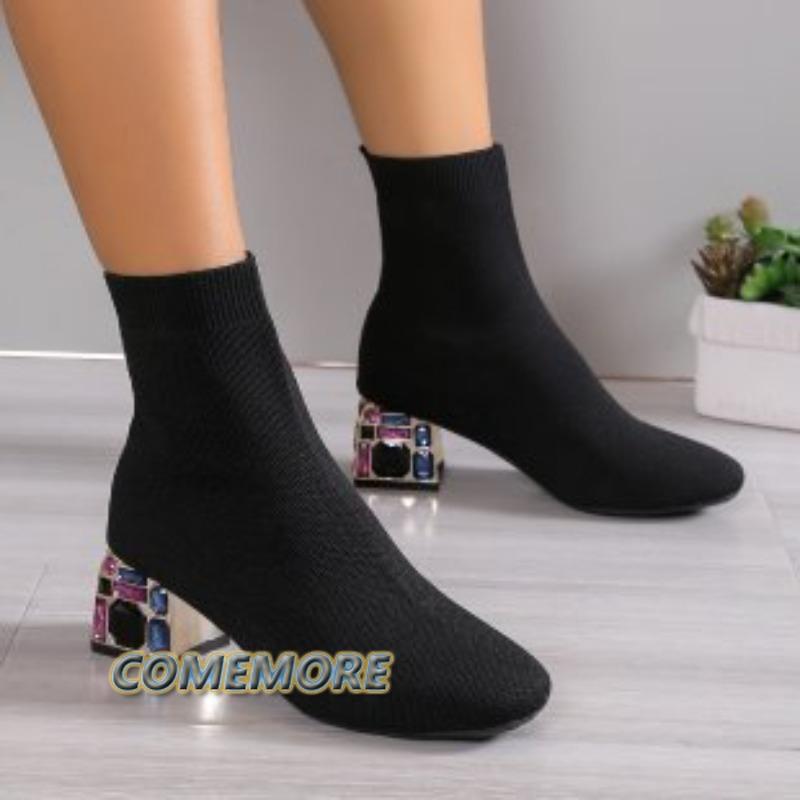 Модные женские ботильоны на толстом каблуке, весна-осень 2025 г., новые туфли без застежек на высоком каблуке, удобные модные ботинки для женщин, большой размер 43