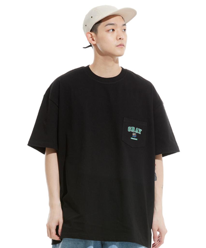 CREAM SODA LAB Gray Logo Oversized Heavyweight Pocket Short Sleeve Tee Black