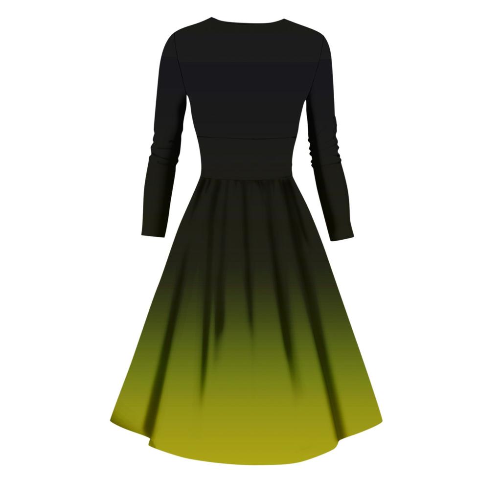 Женское повседневное и модное сексуальное платье с v-образным вырезом и длинными рукавами с градиентным принтом