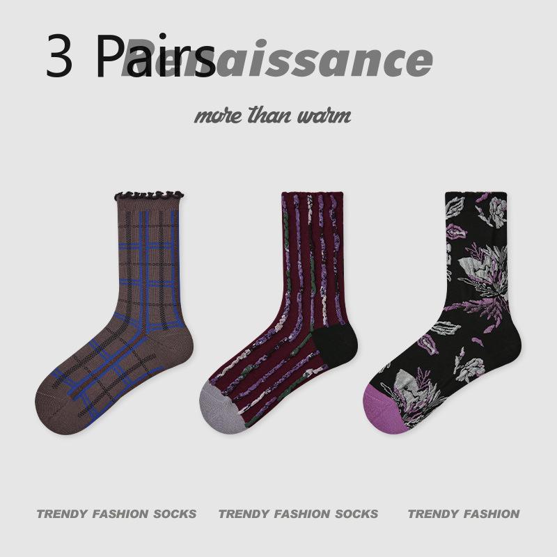 3 пары женских осенних носков до щиколотки с маленьким дизайном в виде бабочки и цветка