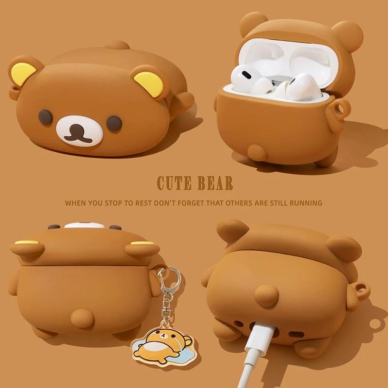 Lazy Rilakkuma Silicon Headphone Case for Airpods Pro 3 4 3 1 2 Pro Charm Headset Cases for Airpod Pro2 3 Pendant