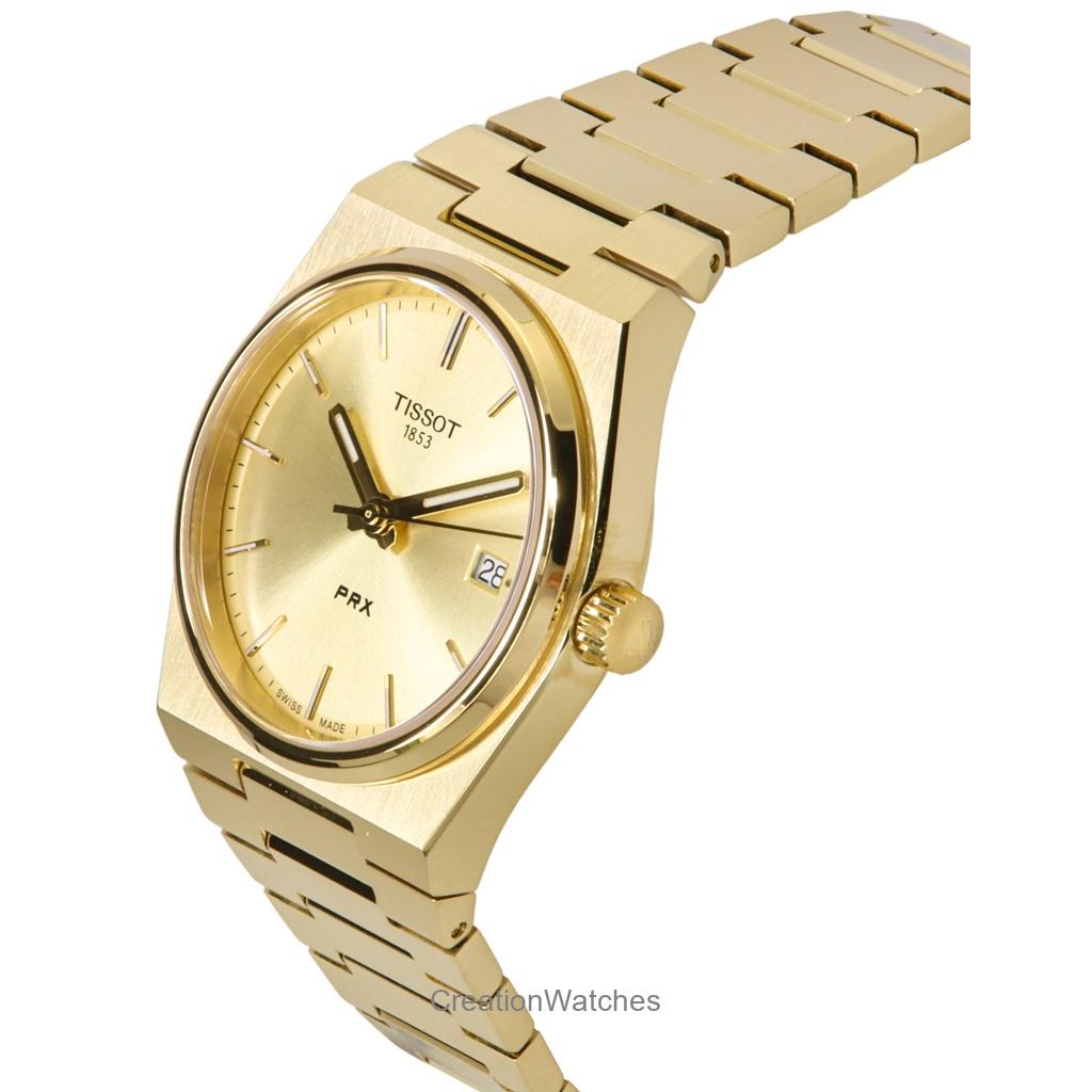Tissot Женские часы PRX из нержавеющей стали золотистого оттенка с циферблатом цвета шампанского, швейцарские кварцевые T137.210.33.021.00 100M