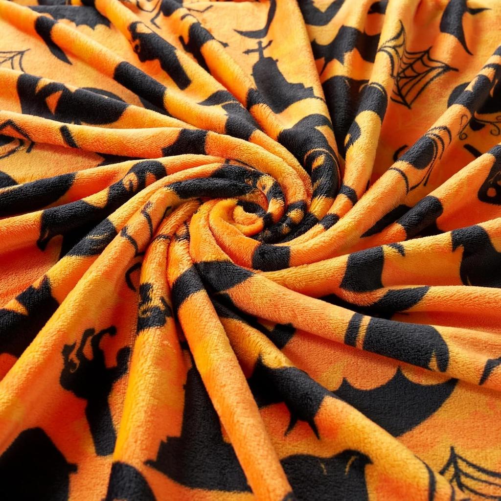 1PC Halloween Throw Blanket Black Bat Pumpkin Ghost Skull Thin Blanket Gifts for Decor Couch Bed Car Home Camping All Season Use